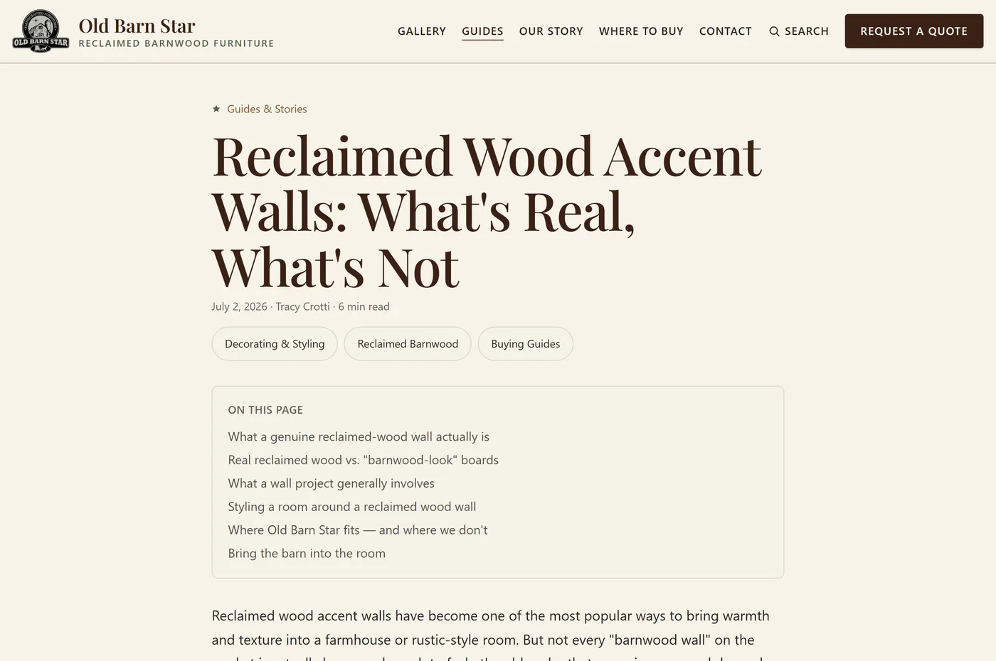 A guide on oldbarnstar.com: Reclaimed Wood Accent Walls, What's Real, What's Not
